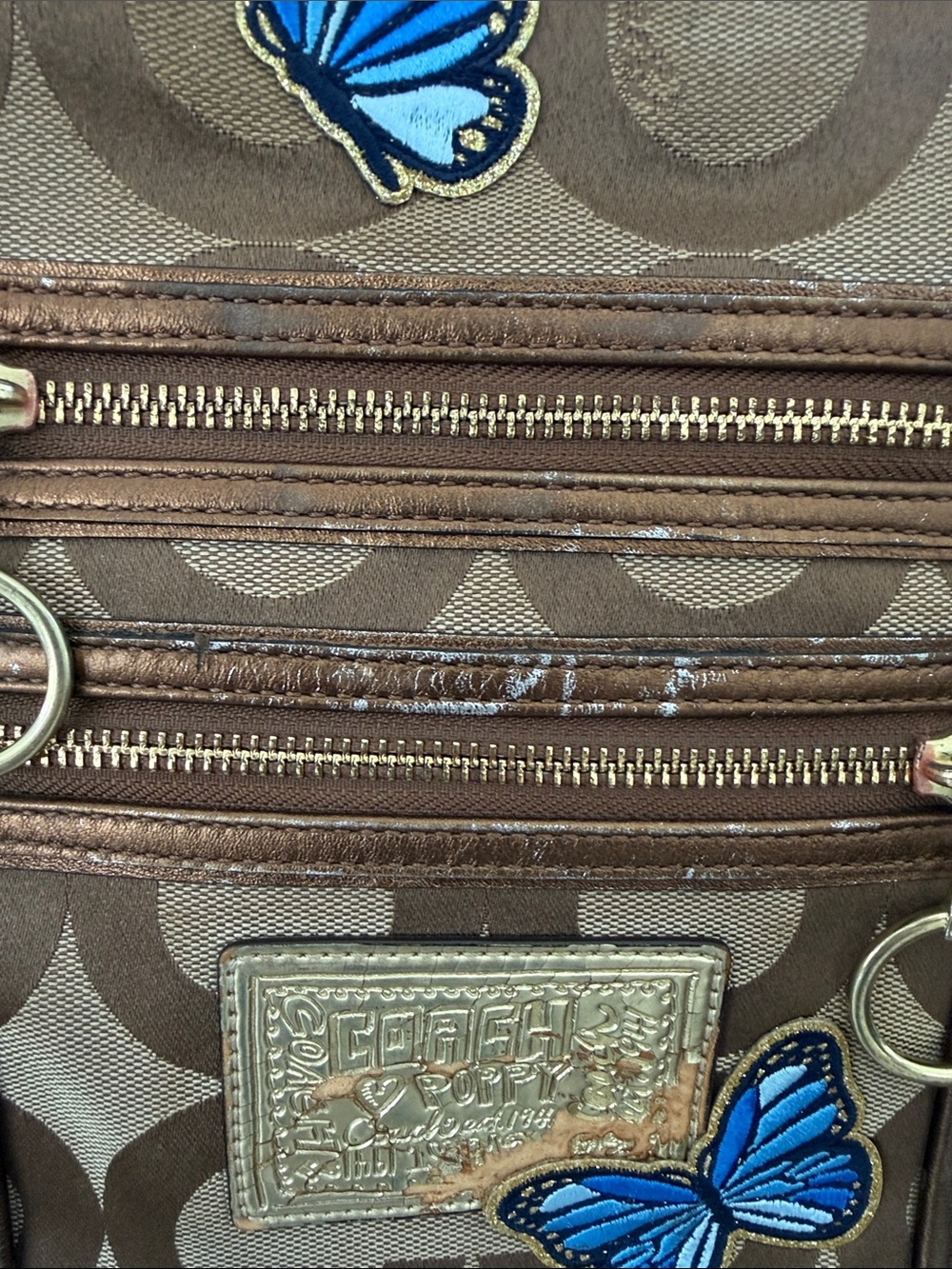 Coach Poppy Op Art Glam signature tote #13826 w/applique to cover issues - Picture 5 of 12